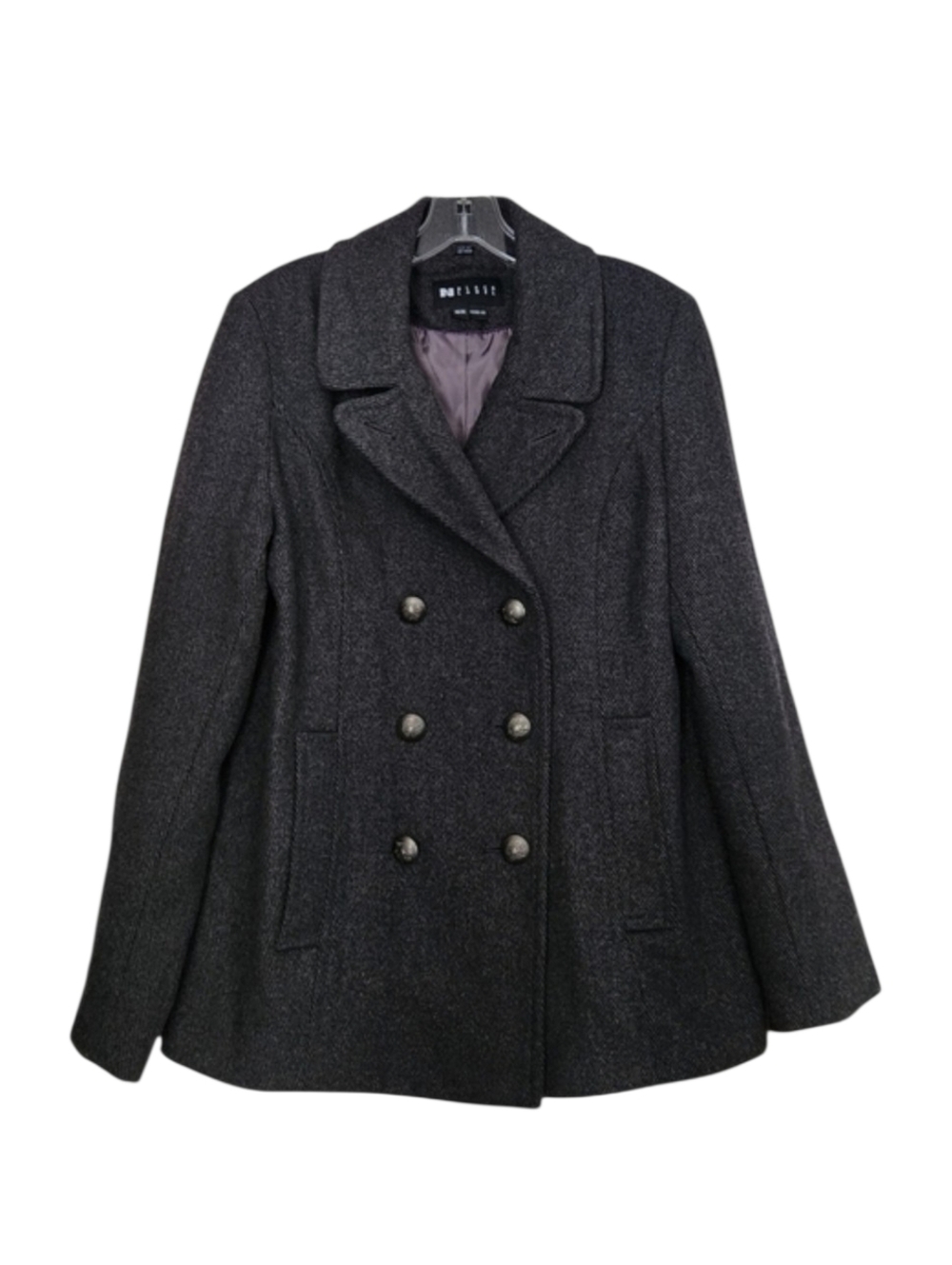 Nygard Black Label Wool Pea Coat M Charcoal Pinstripe Double Breasted
